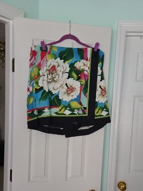 Floral Print Women's Skort in Turquoise and Black